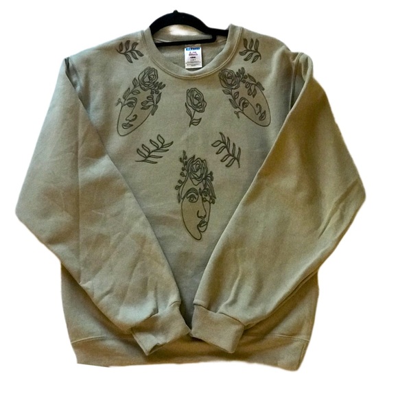 DomSoulFashions Tops - Custom womens Line Drawn Face Expression Retro Style Mocha brown sweatshirt